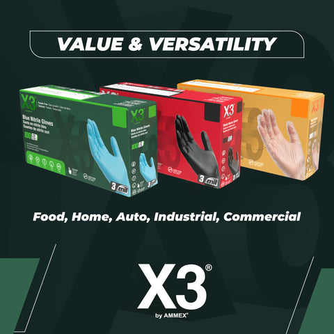 X3 black disposable gloves professional look in kitchen environment