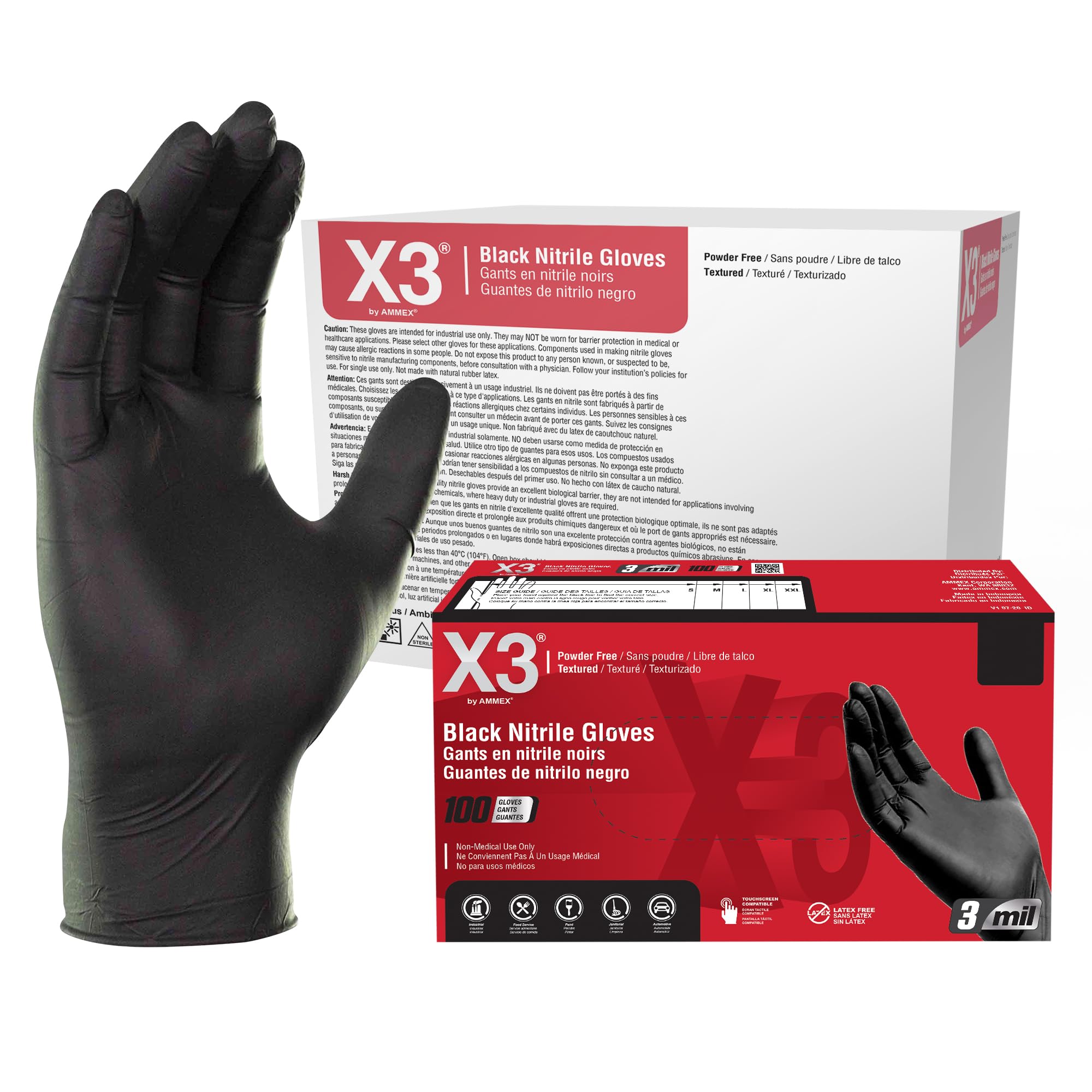 X3 black nitrile gloves 3mil large pack for kitchen tasks and food prep