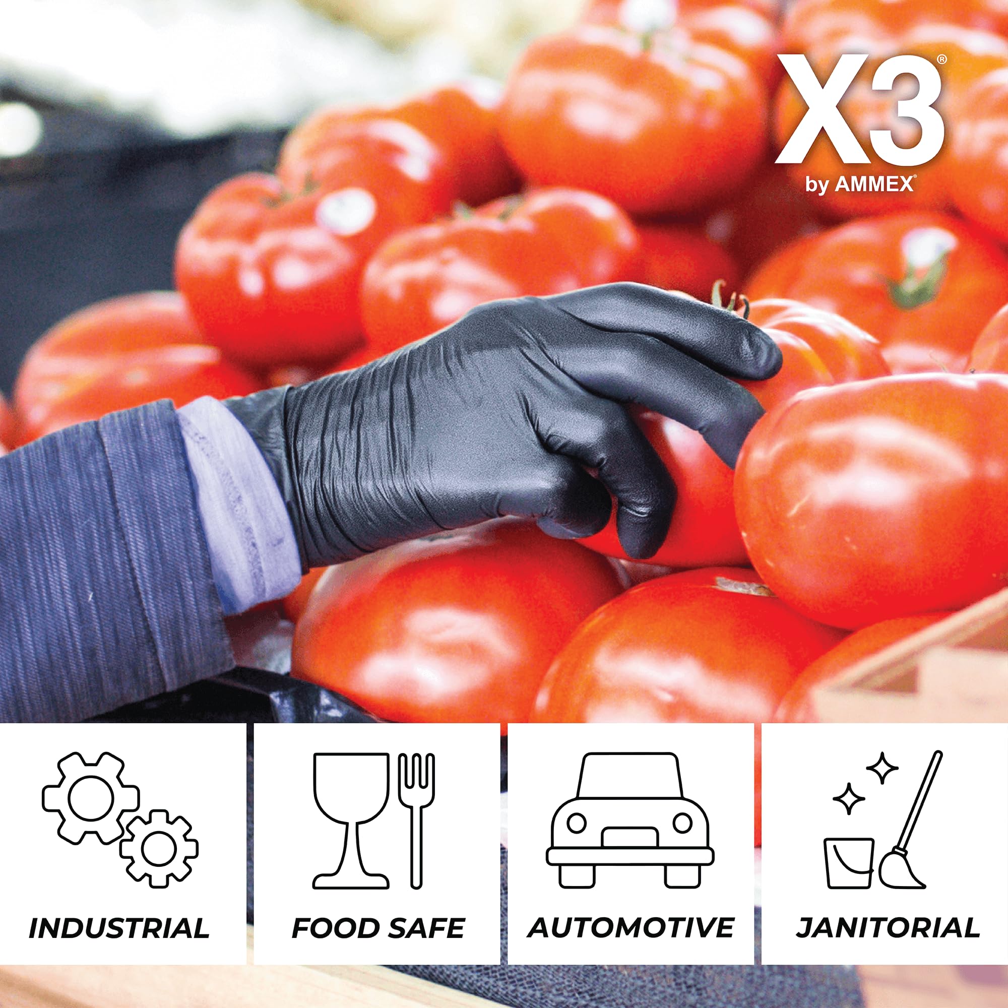 X3 kitchen black nitrile gloves ideal for food service and hygiene