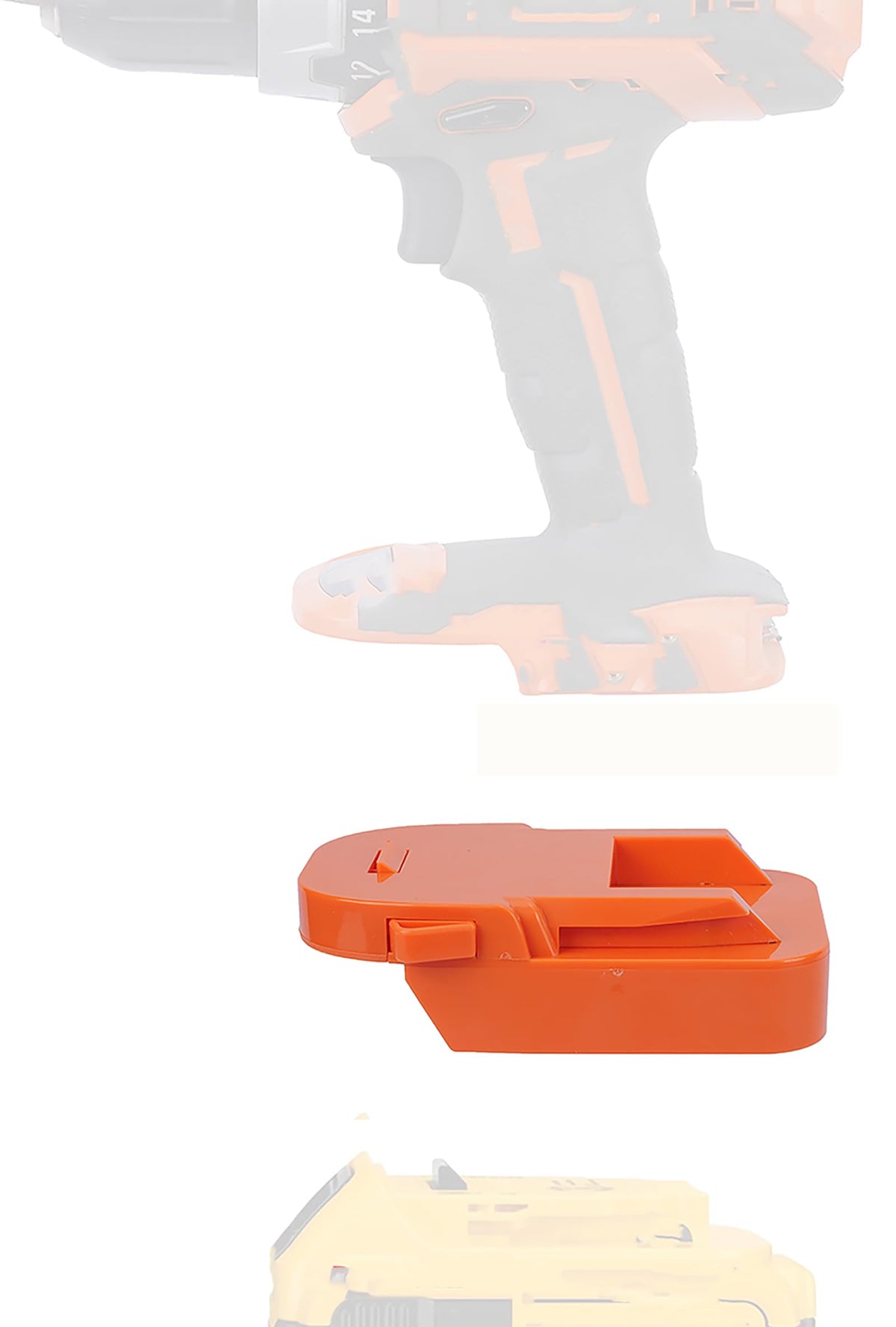 X-Adapter 1X adapter for Ridgid 18V tools showing flexible battery compatibility