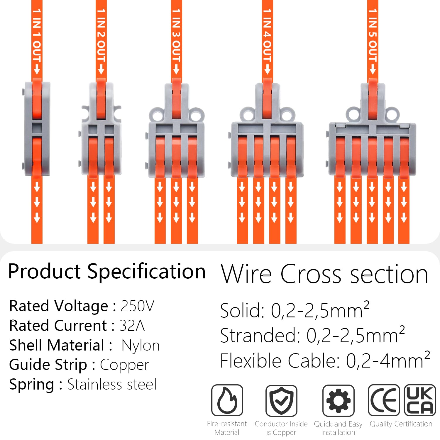 XALXMAW lever connector 1in-4out for larger splices with secure hold.