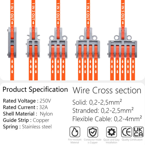 XALXMAW lever connector 1in-4out for larger splices with secure hold.