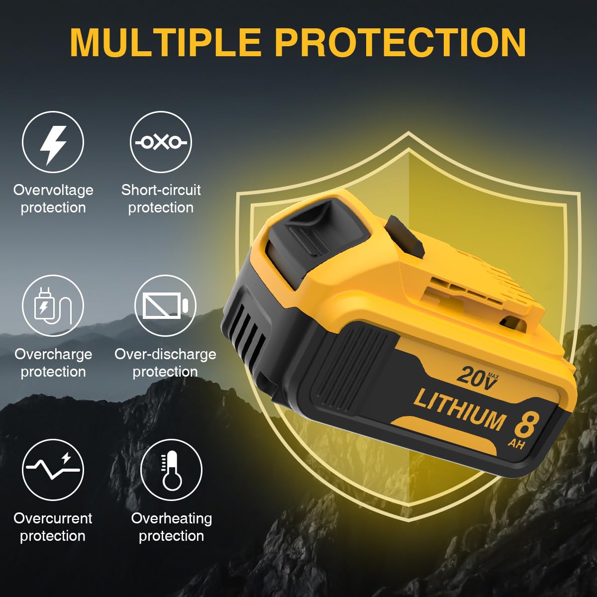 XAMP 8000mAh battery with 3 LED indicators for charge status.