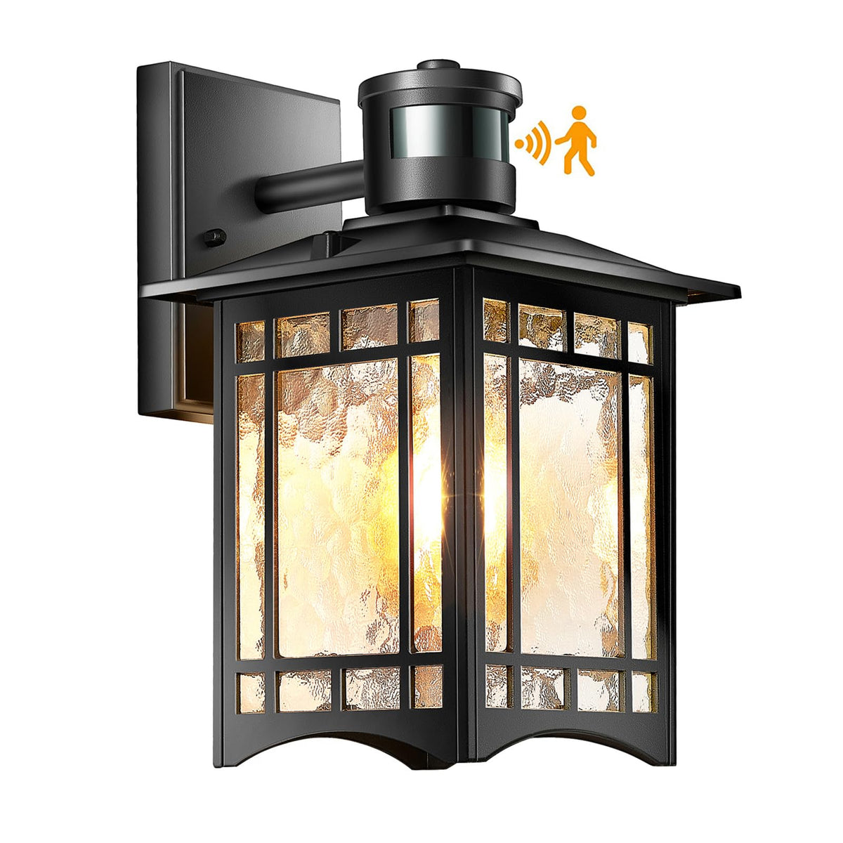 XANGQAN motion sensor outdoor light at the front porch, showcasing modern black finish and welcoming glow