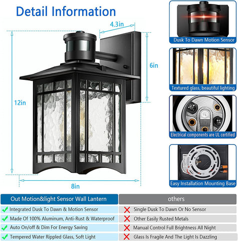 XANGQAN wall-mount porch lantern with tempered glass for soft illumination