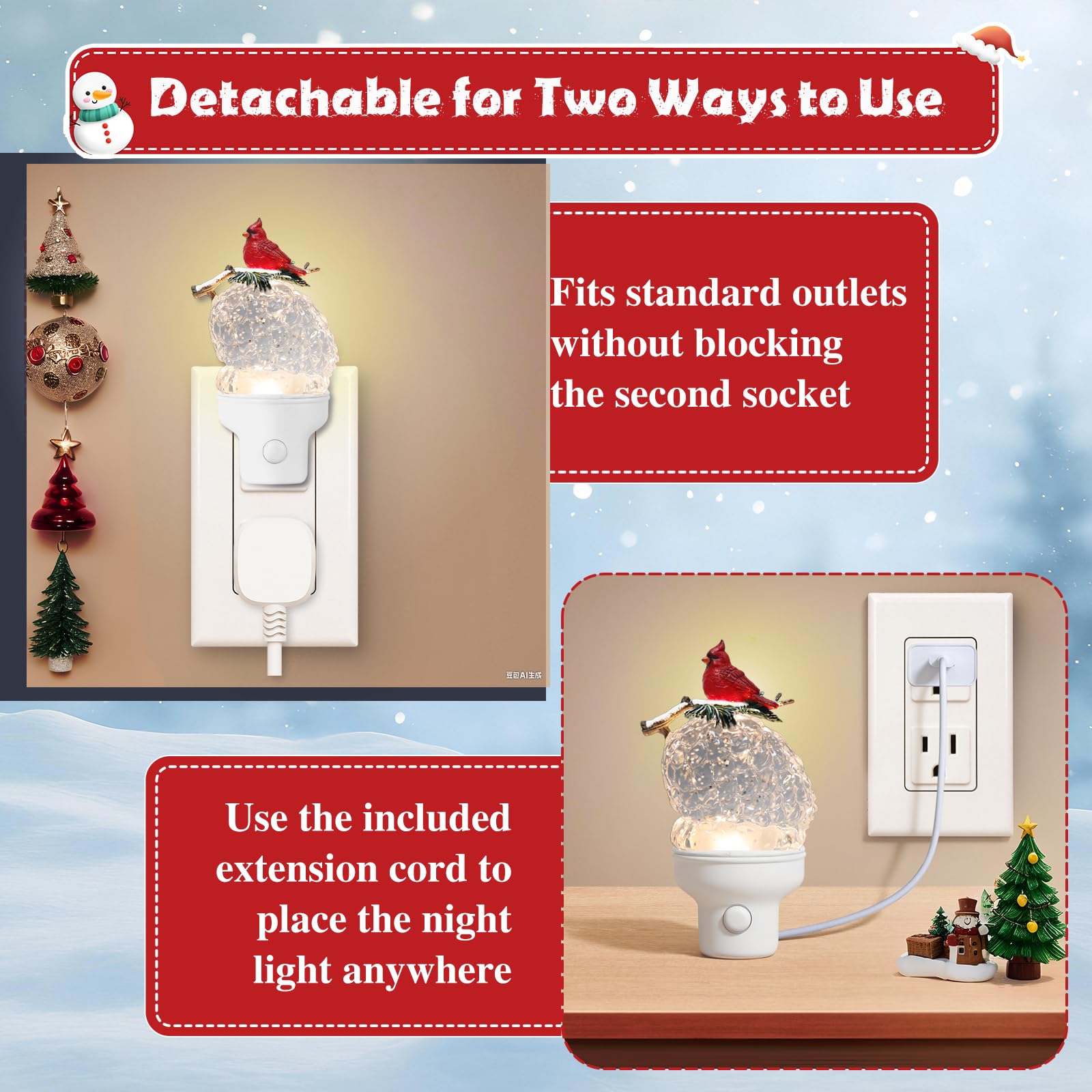Xanqinluma cardinal-pinecone design, festive centerpiece with warm decorative glow.