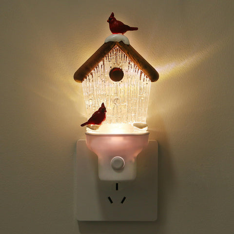 Xanqinluma Christmas Birdhouse Night Light at outlet, festive glow without blocking the second socket.