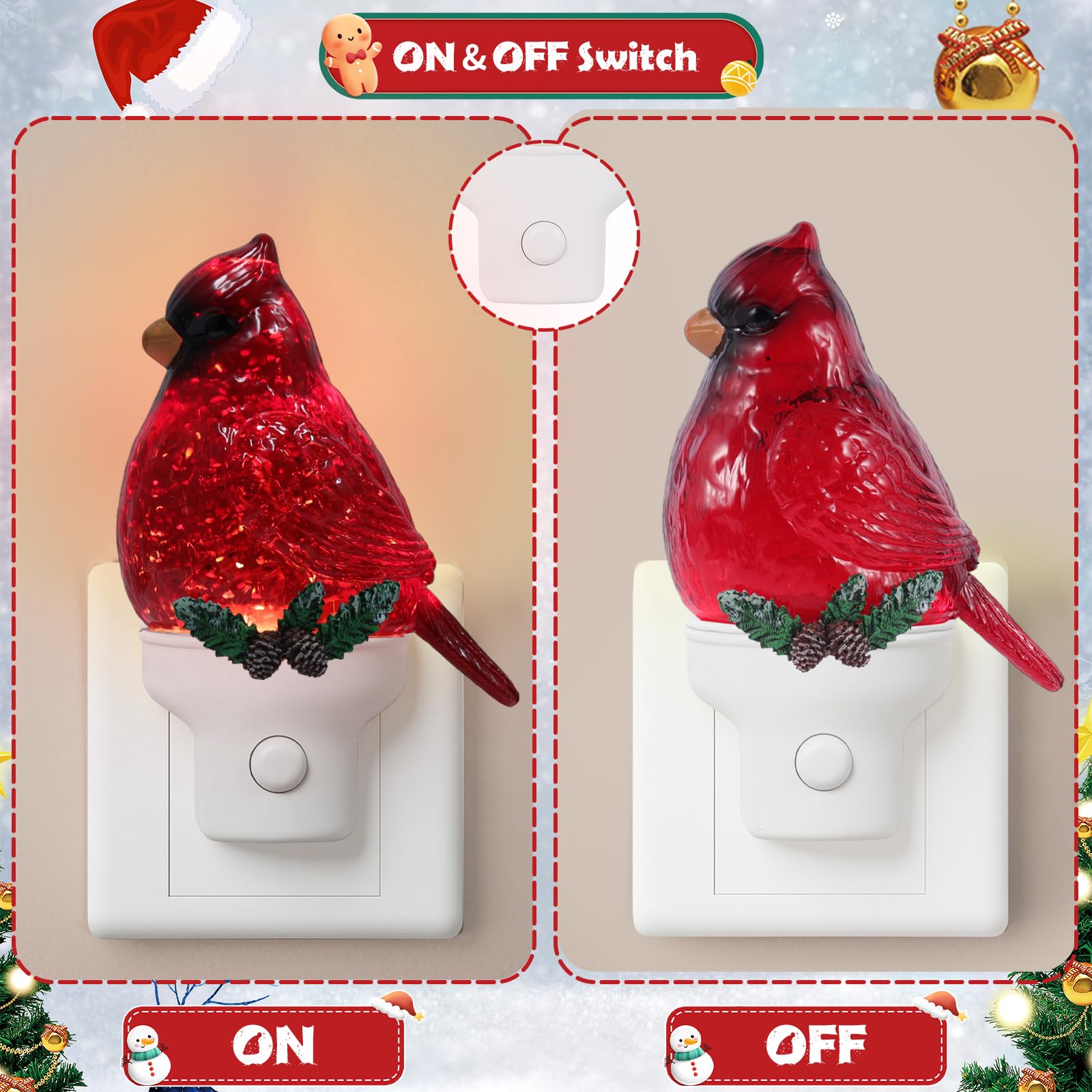 Xanqinluma Christmas Cardinal night light compact design fits outlet without blocking.