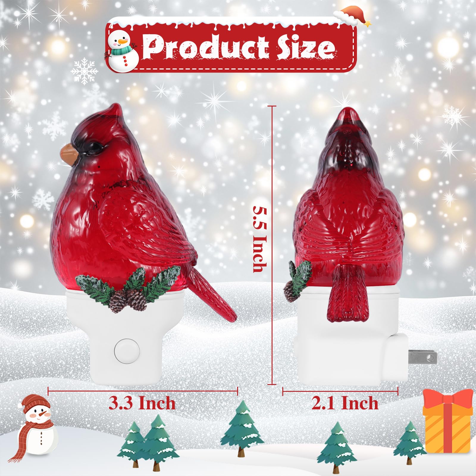 Xanqinluma Christmas Cardinal night light with USB power option for portable use.