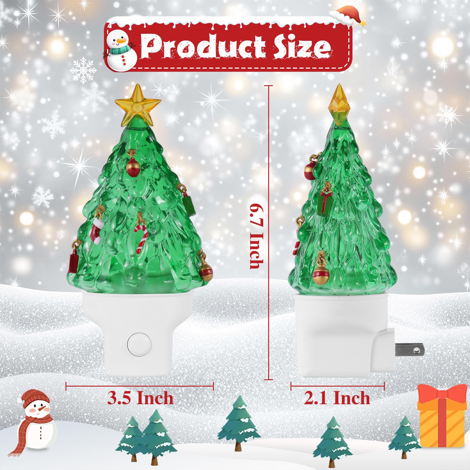 Xanqinluma Christmas tree night light with compact base fits outlets without blocking