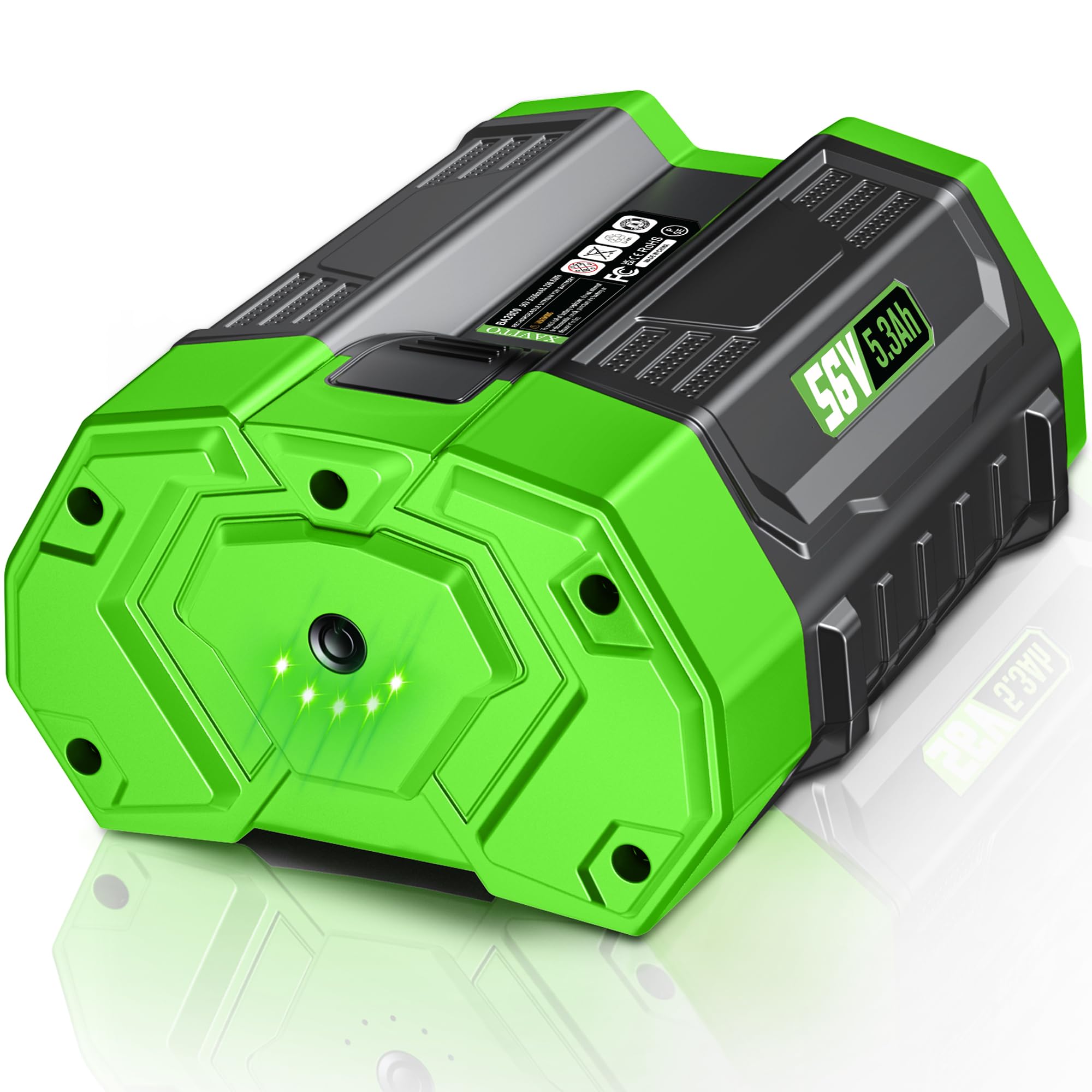 XAVITO 56V 5300mAh battery front view for extended tool runtime