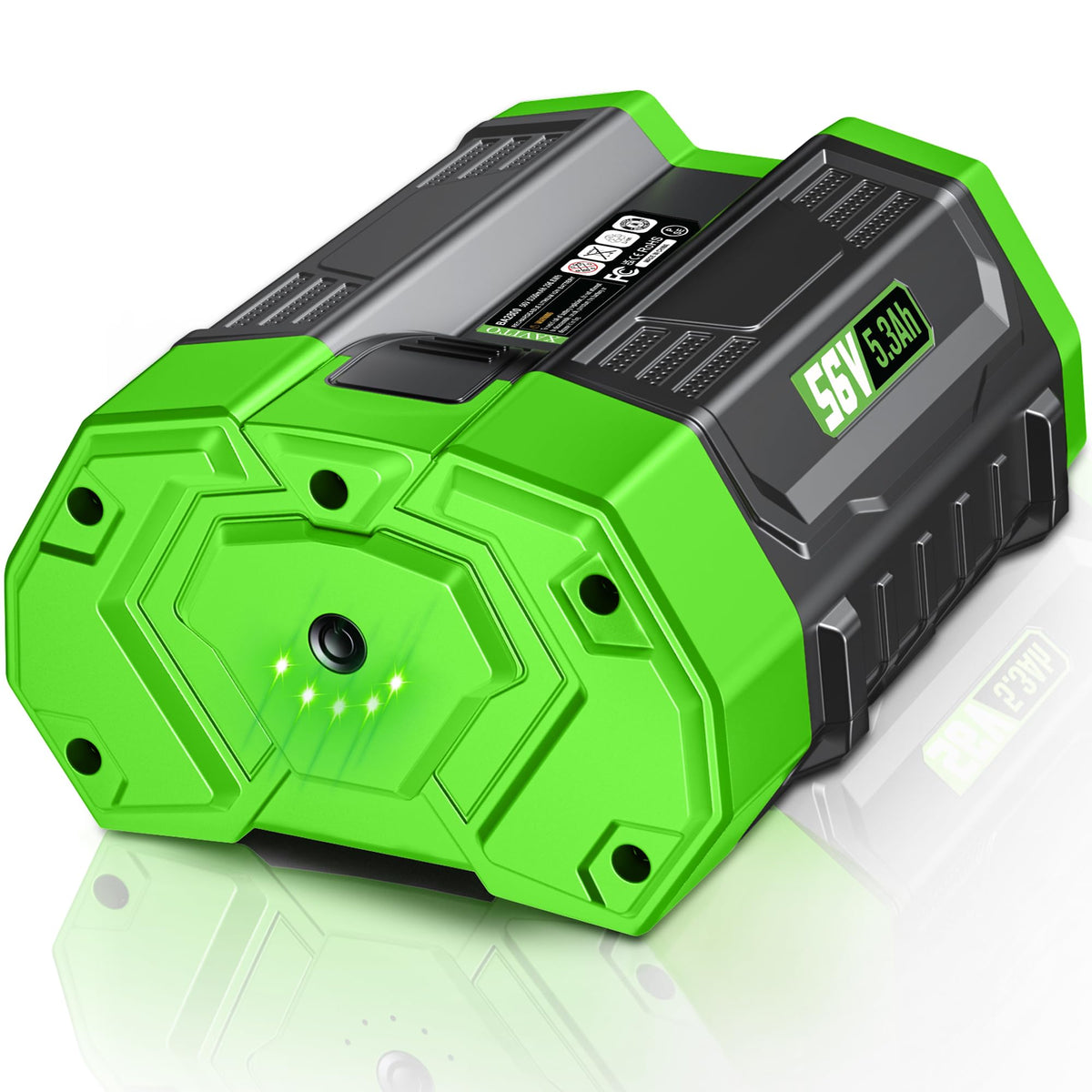XAVITO 56V 5300mAh battery front view for extended tool runtime