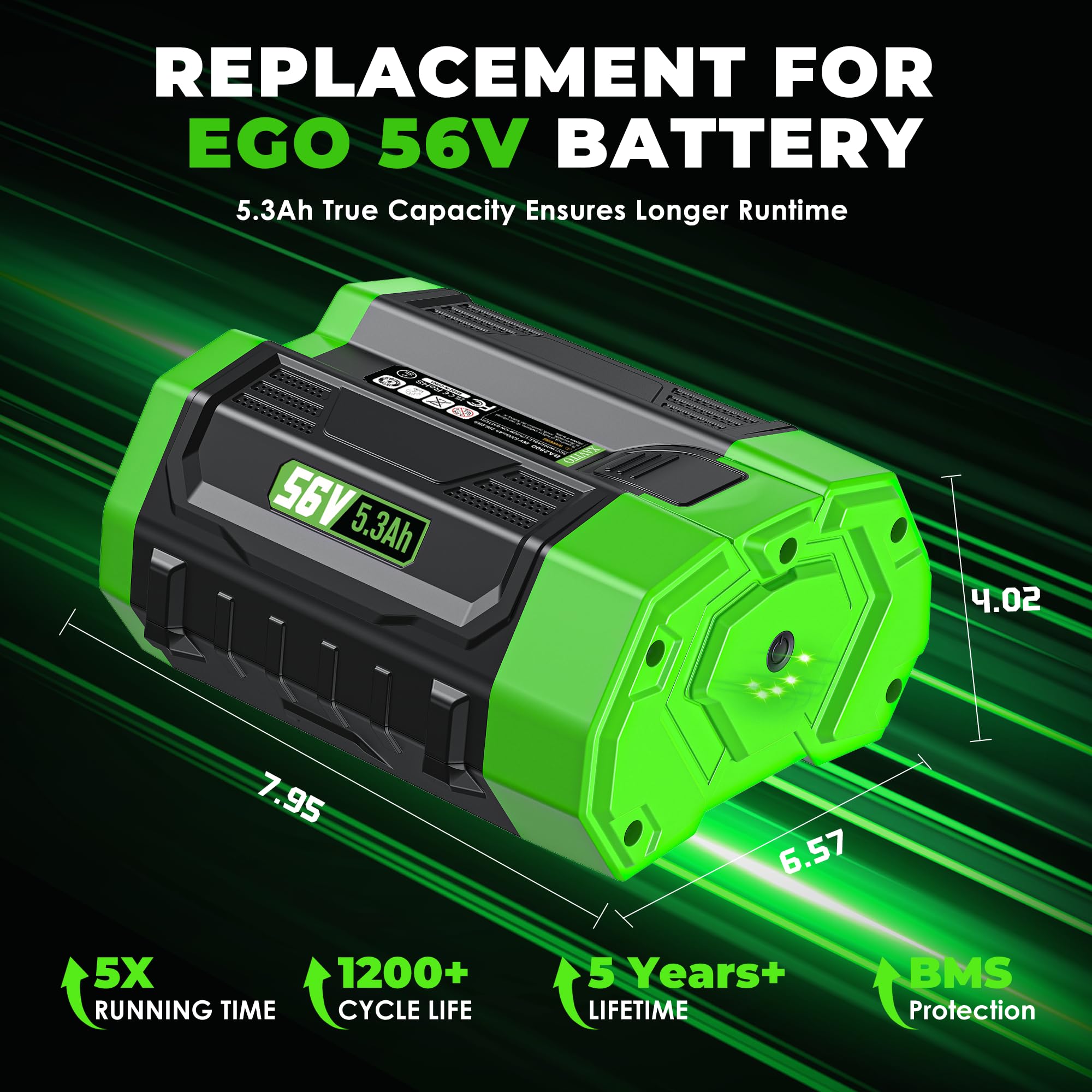 XAVITO 56V 5300mAh battery side view with durable housing