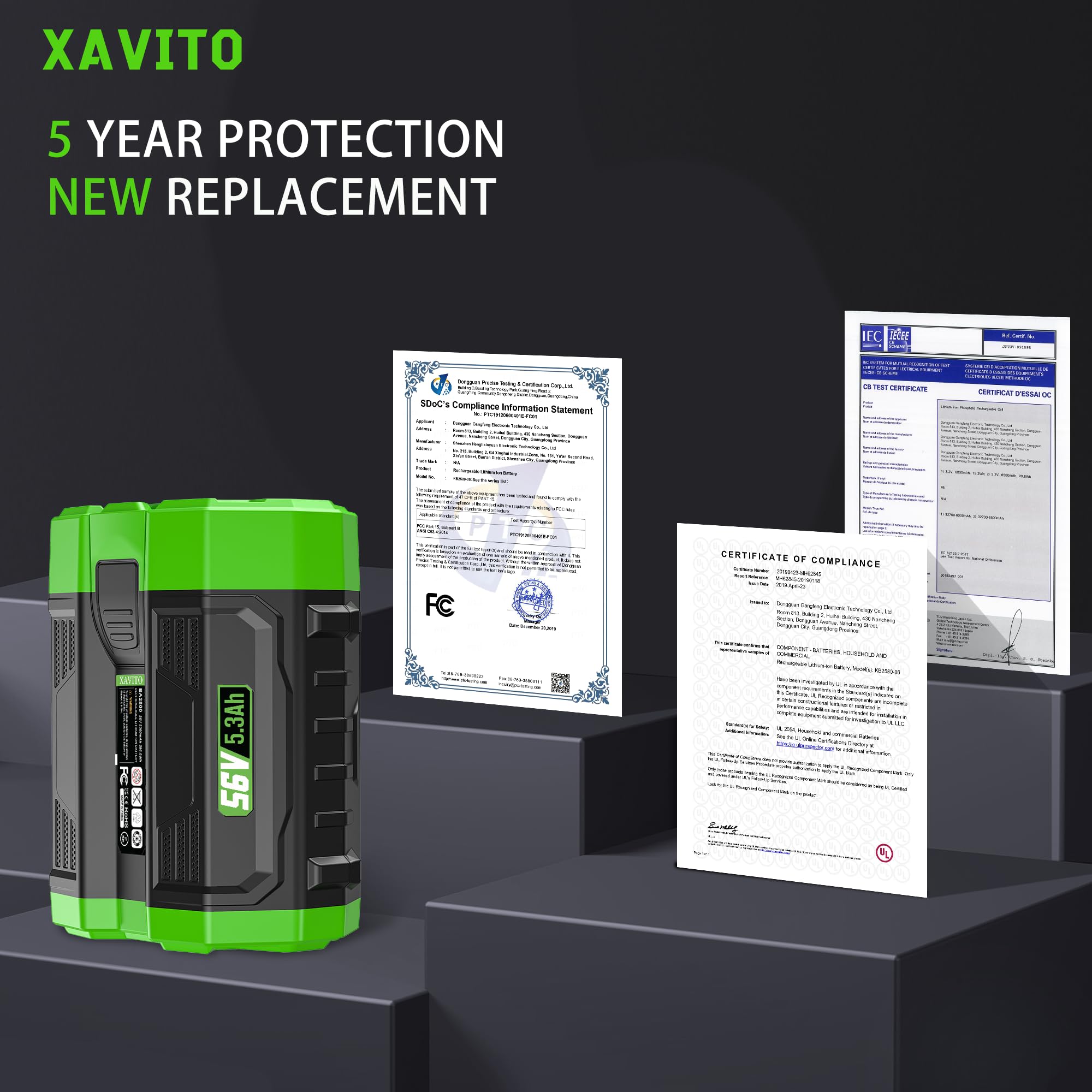 XAVITO 56V 5300mAh back view with protected terminals