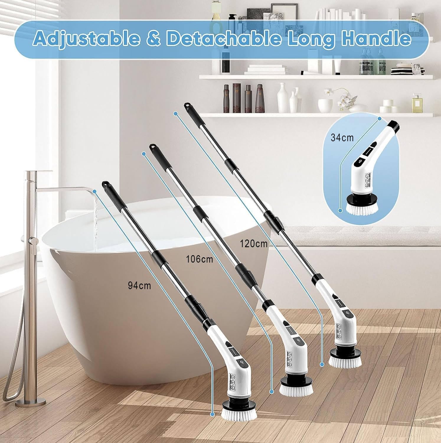 XBllcyiv Electric Spin Scrubber nine-brush-heads ready for floor, tile, and grout tasks