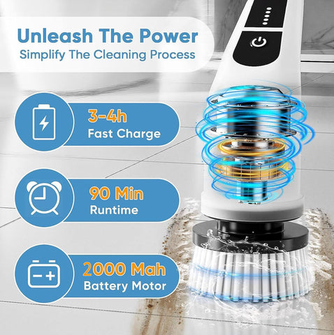 XBllcyiv Electric Spin Scrubber extendable handle reaches high spots
