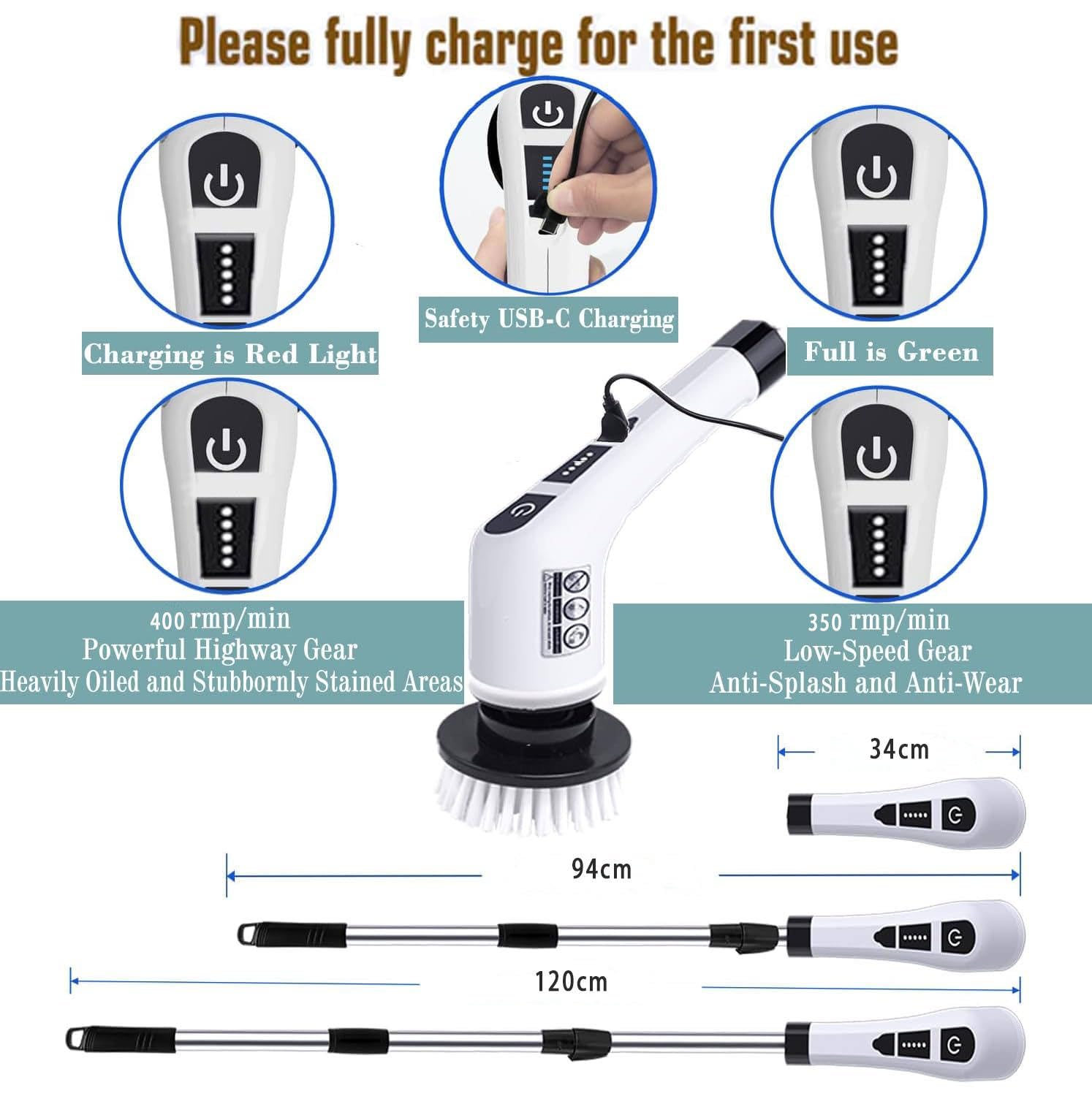 XBllcyiv Electric Spin Scrubber flat brush for surface cleaning on tiles