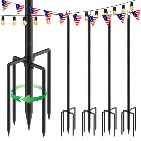Xbrigh 4-pack 9.3ft string light poles illuminate patios with simple setup.