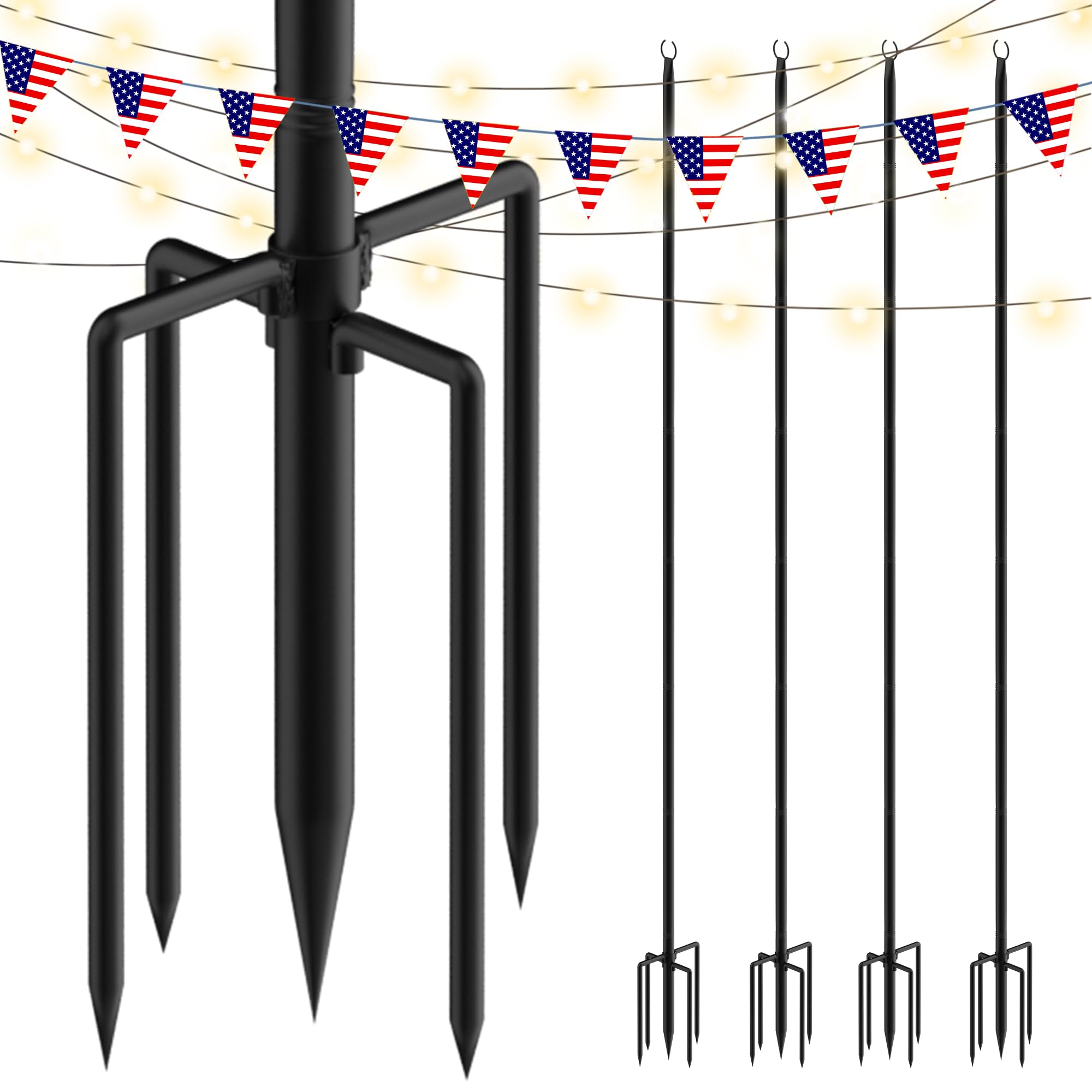 Xbrigh 4-pack 9ft outdoor string light poles for patios, ensuring stable lighting for outdoor events.