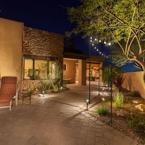 Xbrigh easy-assembly string light poles simplify outdoor decorating.