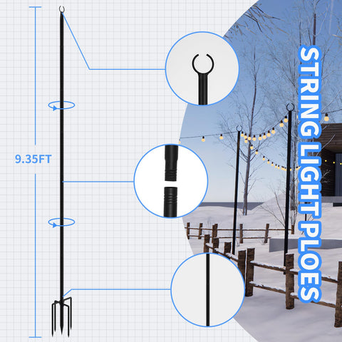Xbrigh outdoor metal poles with fork base provide stable ground placement.