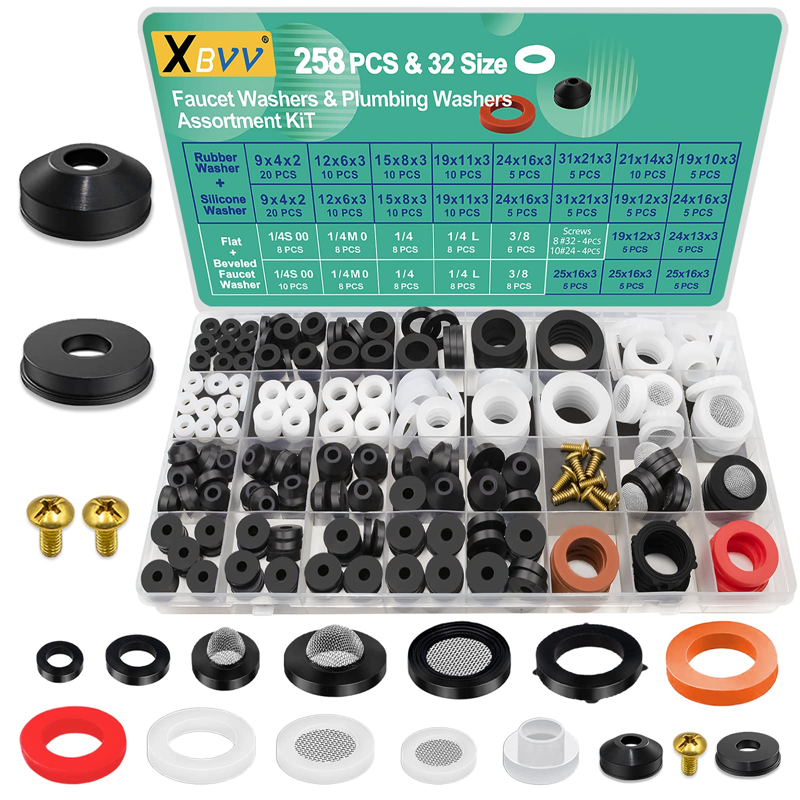 XBVV faucet washers assortment kit with varied sizes for quick replacement