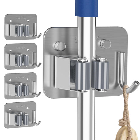 XCIXCI 4-pack stainless steel mop and broom holder on wall for clutter-free storage