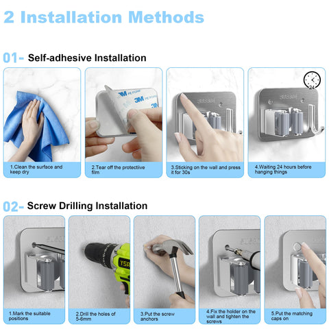 XCIXCI mop holder with self-adhesive backing keeps walls damage-free and easy to relocate