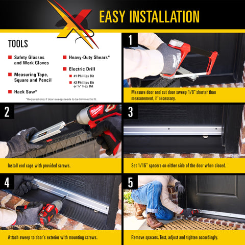 Exterior-use Xcluder door sweep weather seal reducing drafts