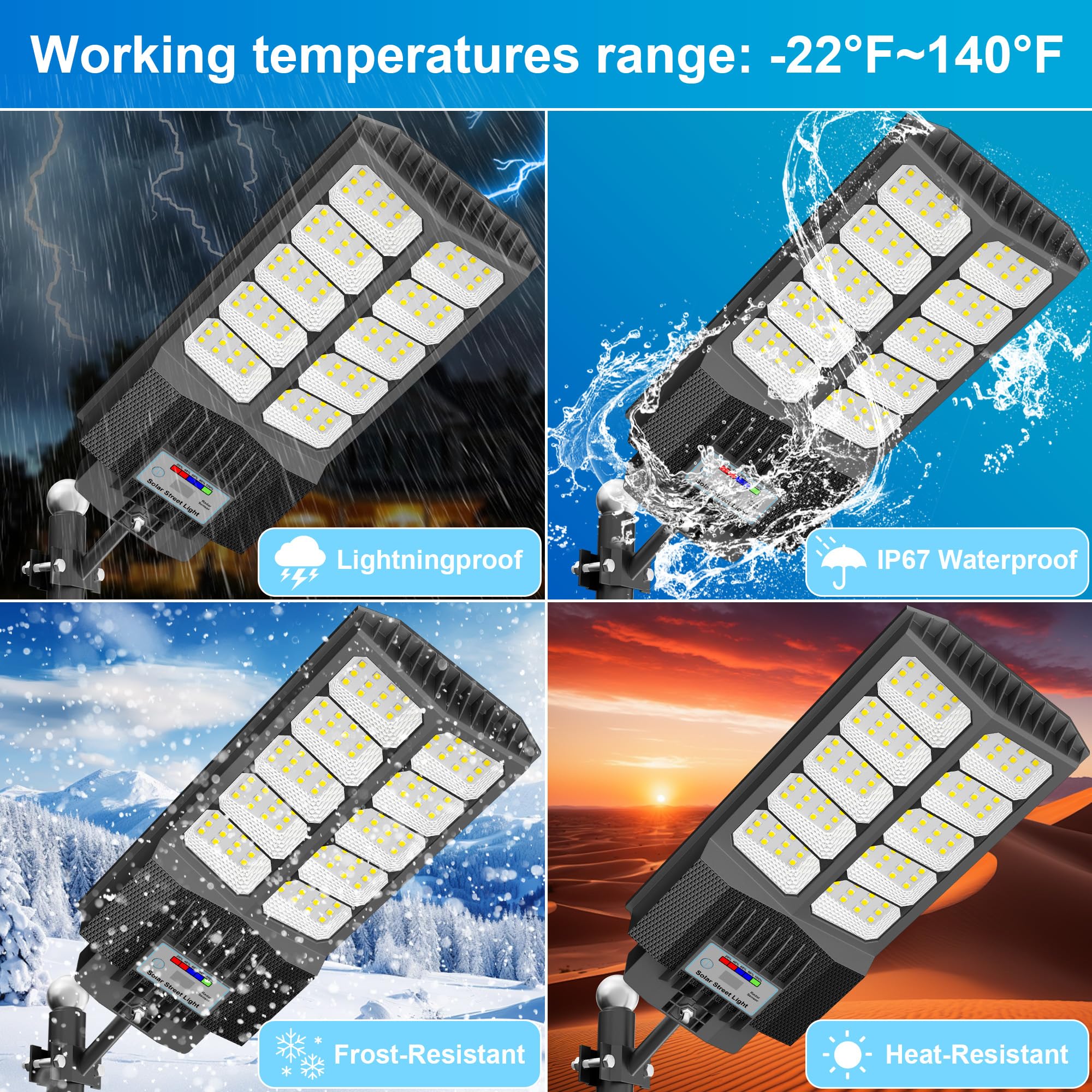 XCQMHF solar street light beam covering wide 180° area for driveways and walkways.