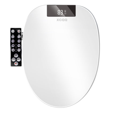 XCQQ electric heated bidet seat with side panel display offers precise control and comfort.