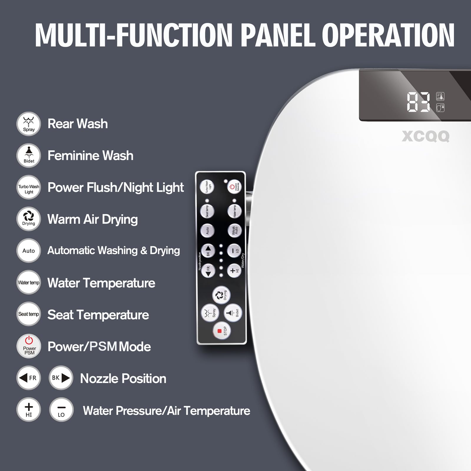 XCQQ electric heated bidet seat warm air dryer helps reduce paper waste.