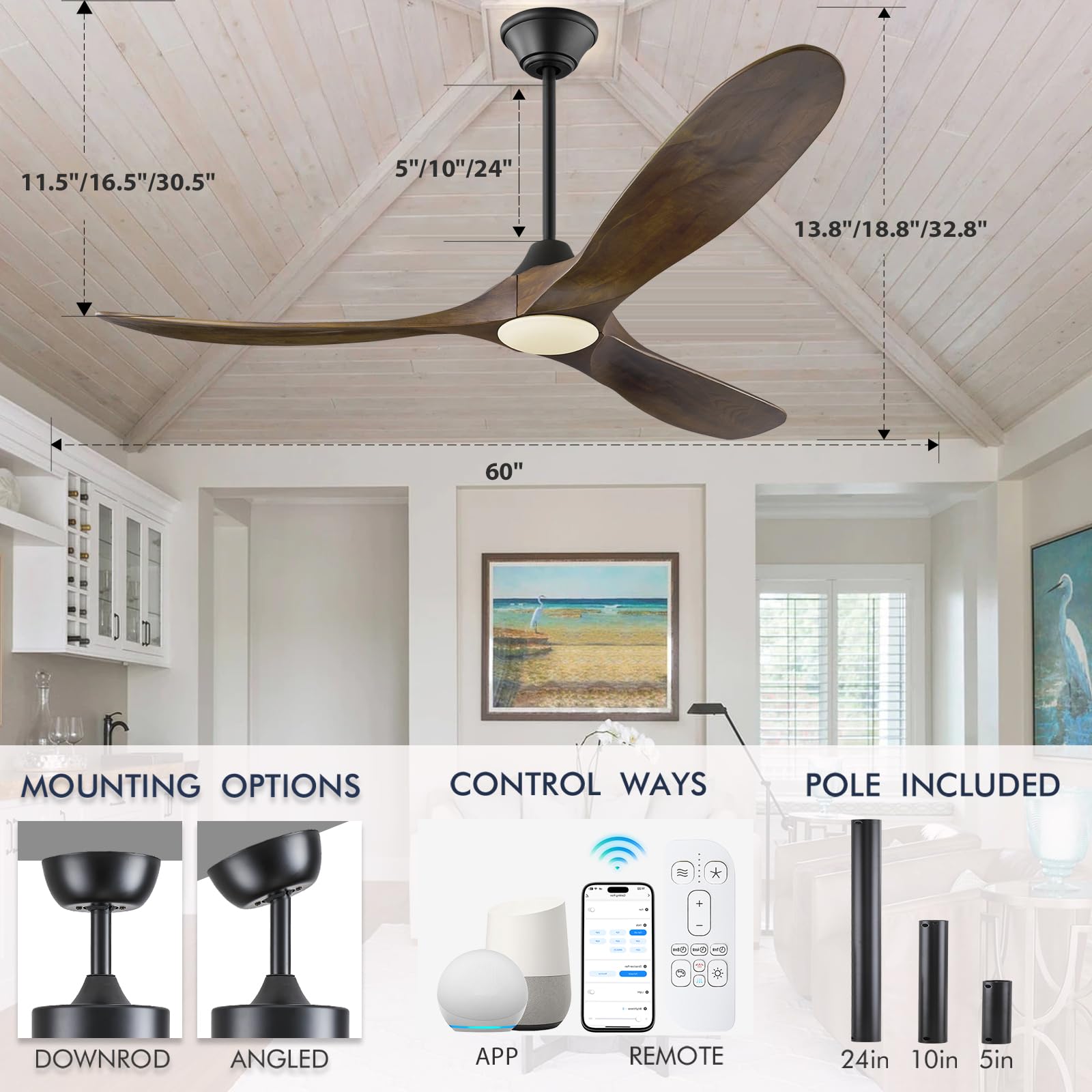 XCWIIE longer downrod options to fit varied ceilings
