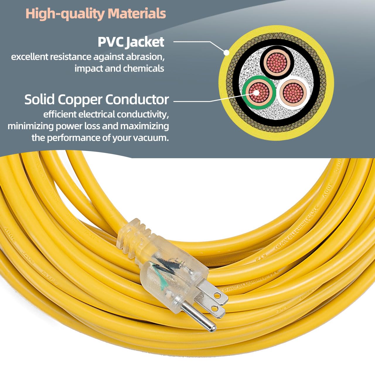 XCWT bright yellow cord boosts outdoor safety and visibility during cleaning.