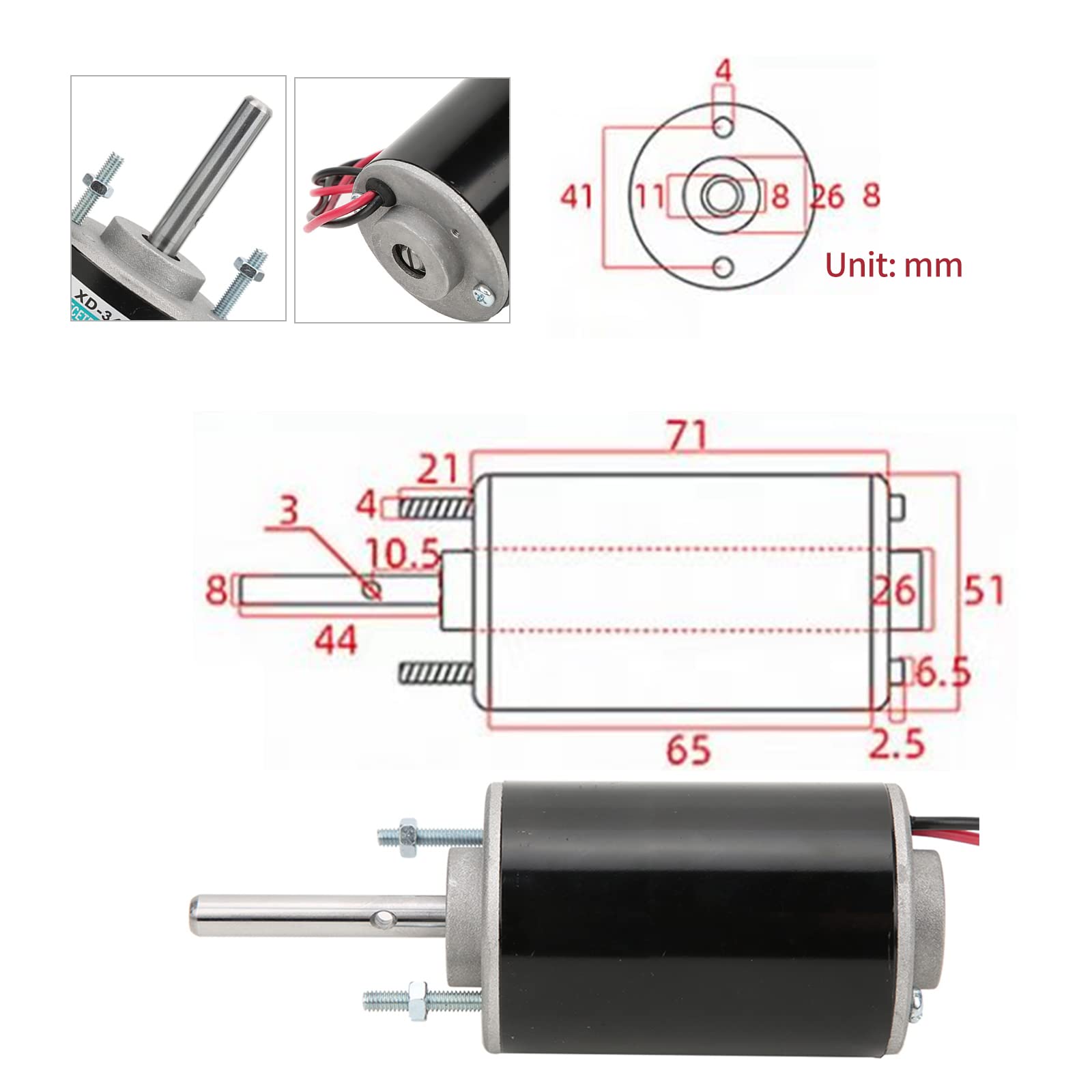 XD-3420 motor side view illustrating CW CCW capability for DIY projects