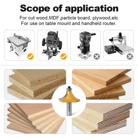 XDENGP roundover bit with 1/2-inch radius for substantial, smooth edging on thick panels