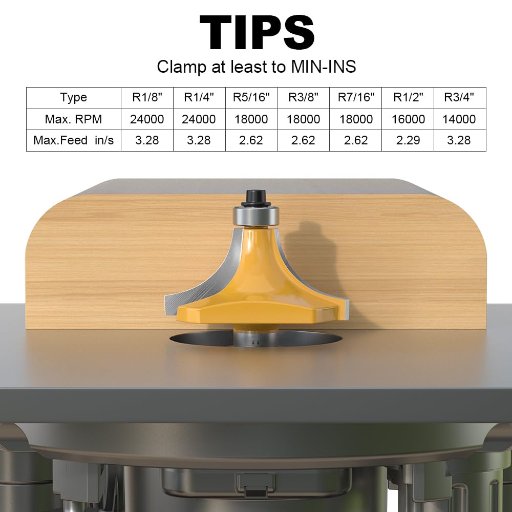 XDENGP roundover bit with 7/16-inch radius yields clean edge transitions