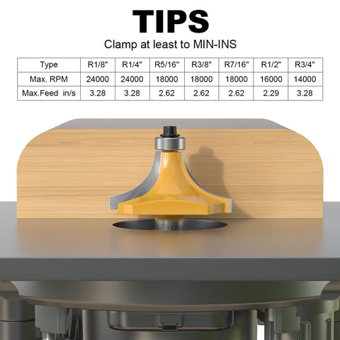 XDENGP roundover bit with 7/16-inch radius yields clean edge transitions
