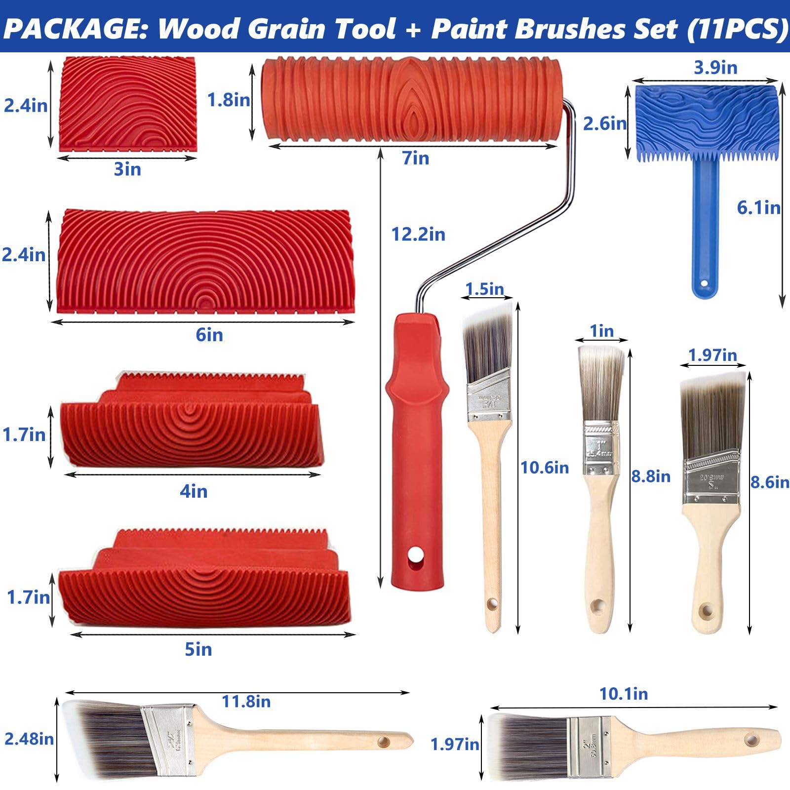 XDONEF rubber wood grain tool 6-inch ideal for wide panels and decks.