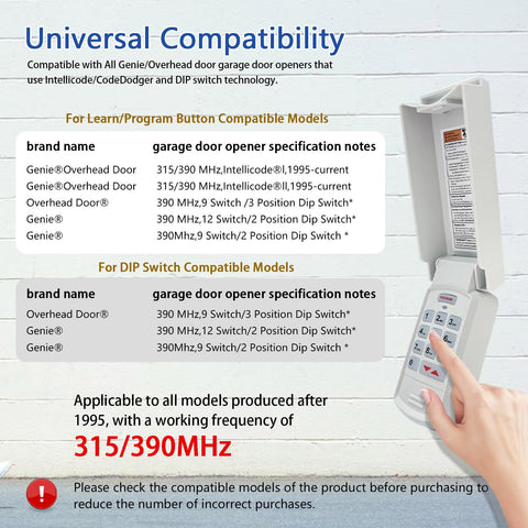 XDTKML Genie Keypad back panel shows easy installation for Intellicode and DIP switch systems
