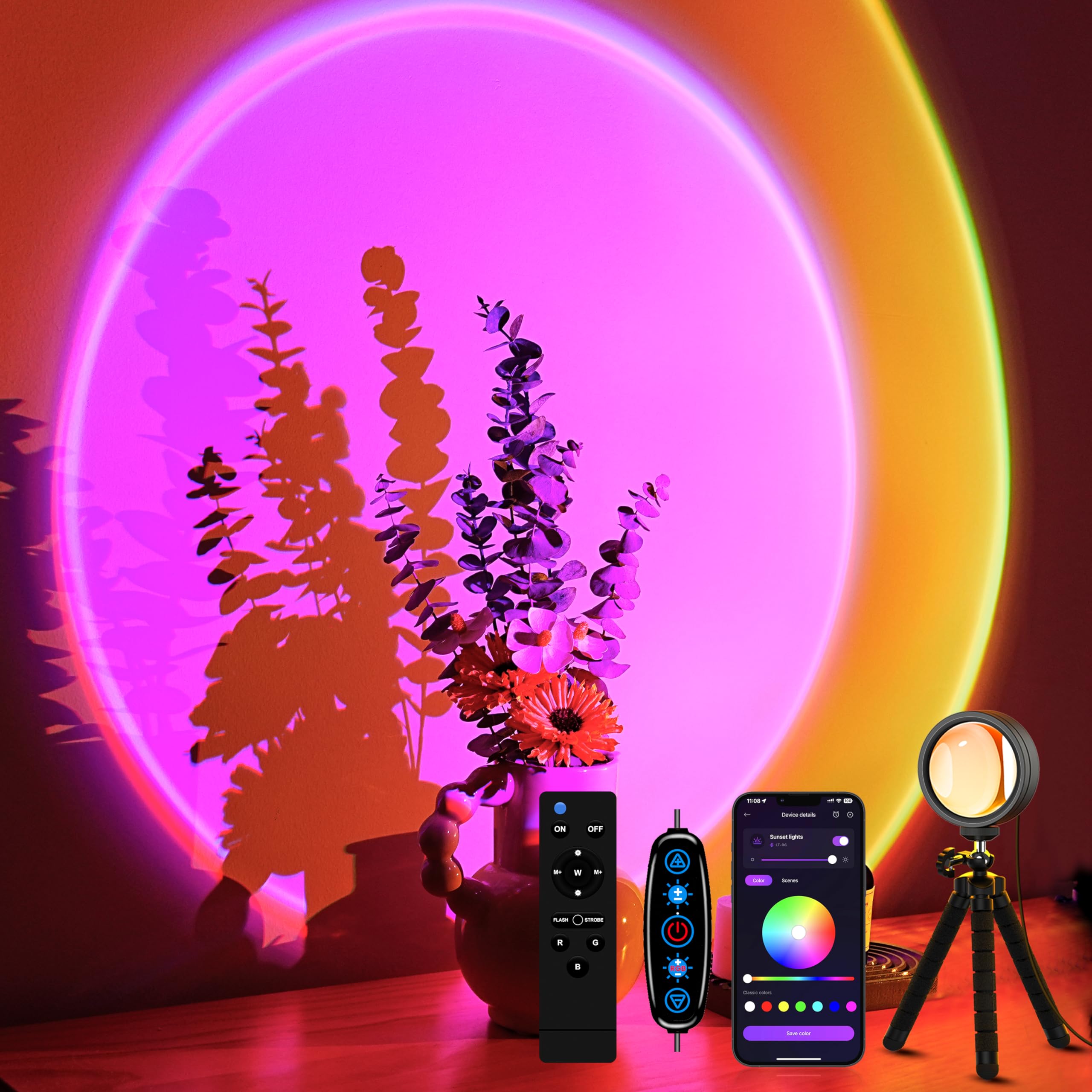 XEBKOR Sunset Projection Lamp with remote control glow for cozy living room ambiance