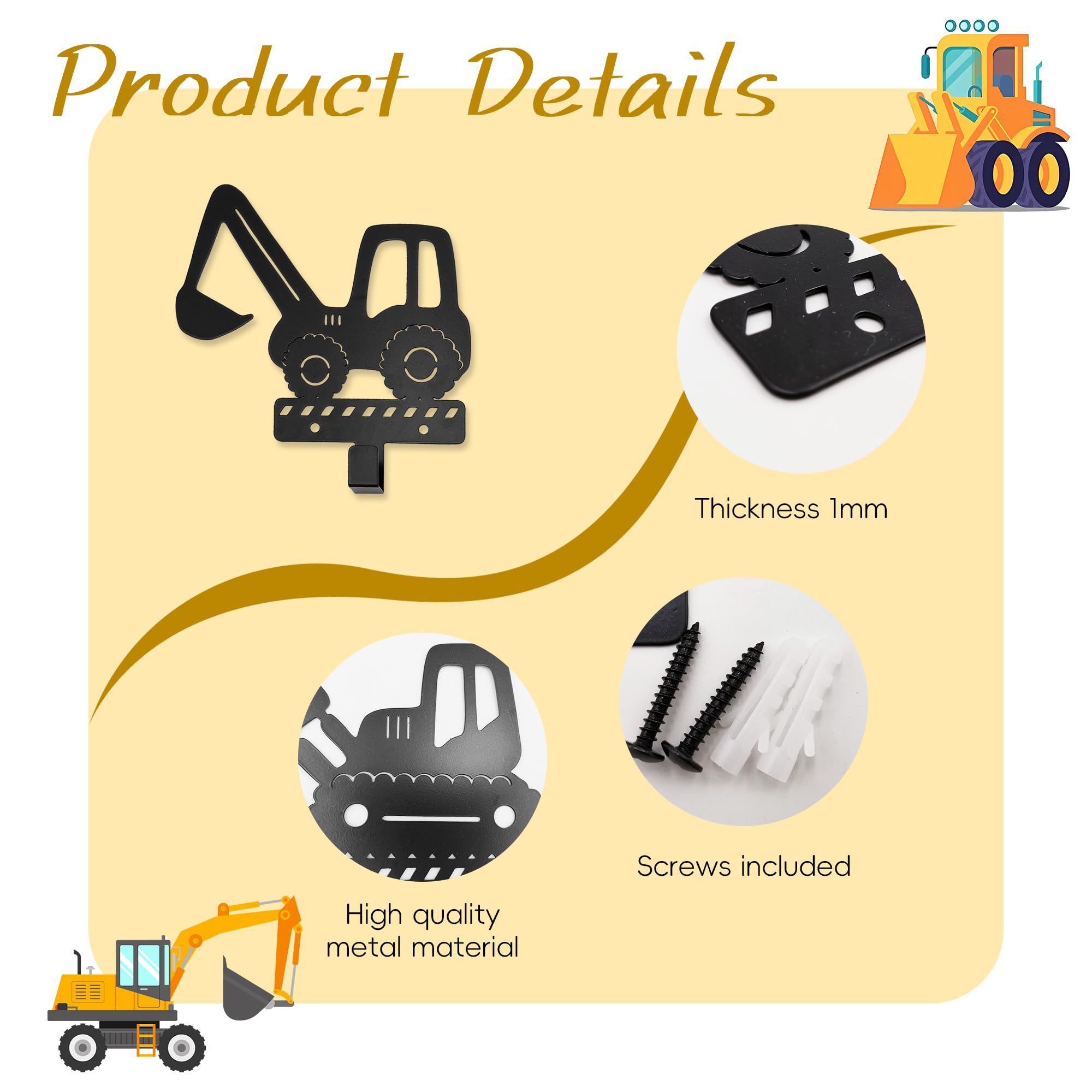Xedatric bulldozer silhouette hook blends decor with sturdy hanging.