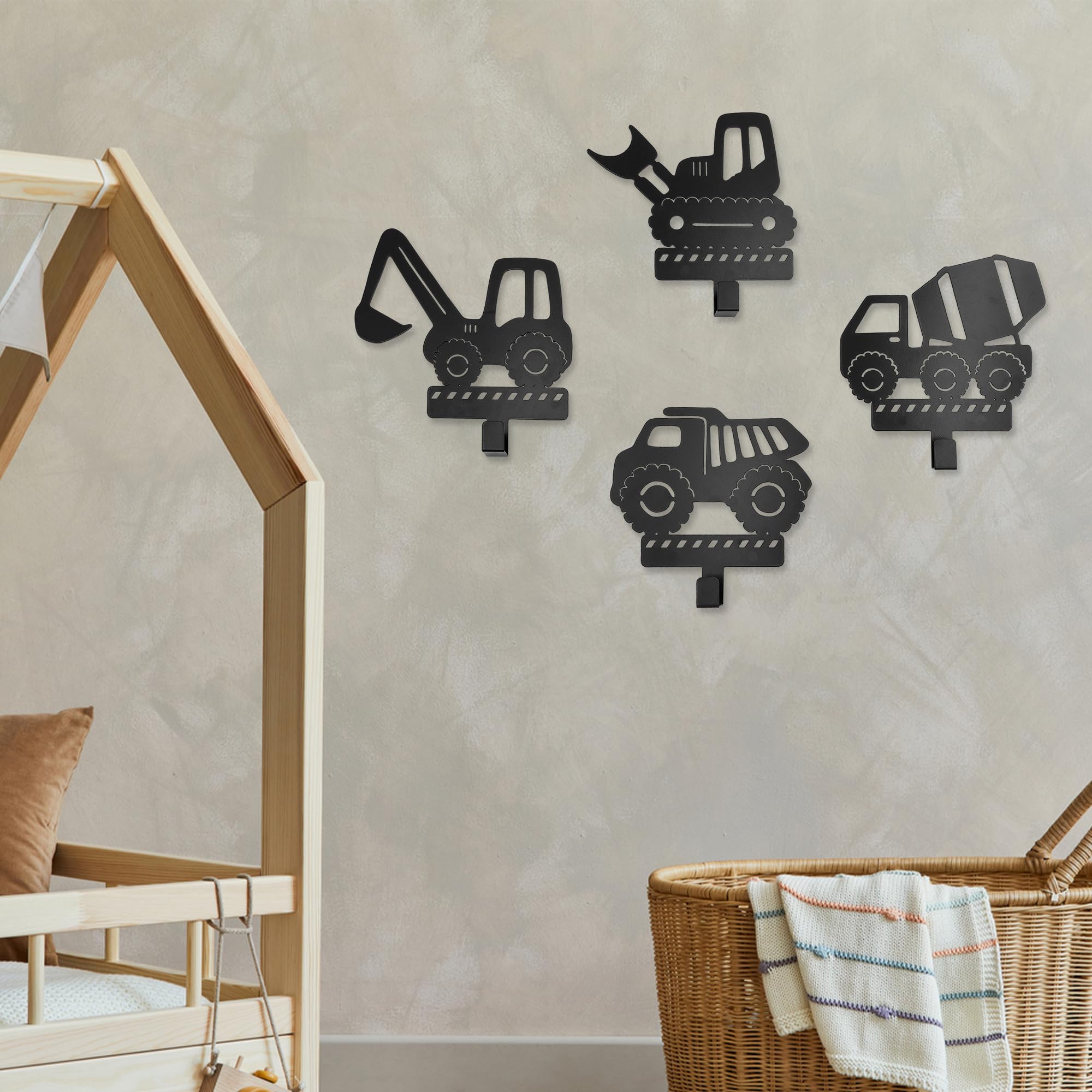 Xedatric tractor silhouette hook saves space in children’s rooms.
