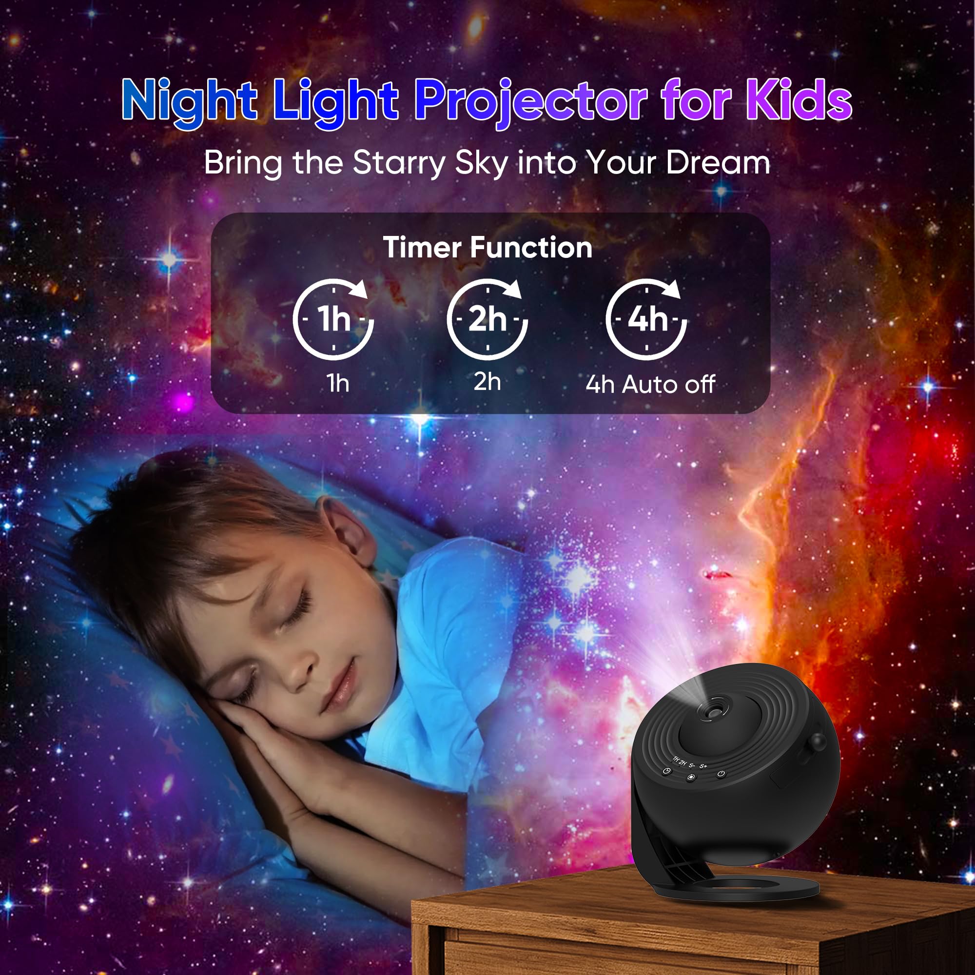 Xeefeel Galaxy Projector creates a gentle starry ambience in a kids' room