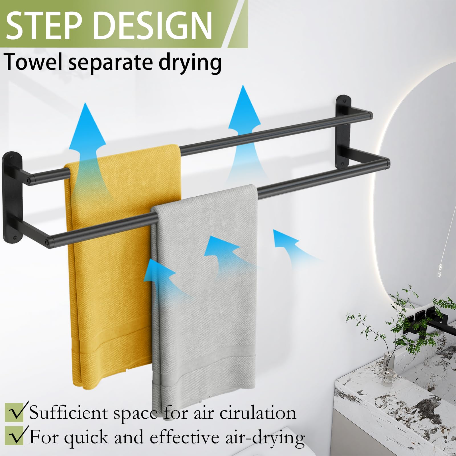 XEENEW step-design towel rail demonstrates easy access and faster towel drying