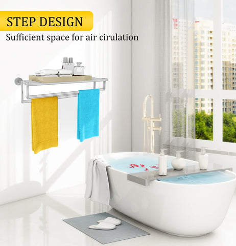 XEENEW top shelf keeps toiletries within reach and towels neatly folded.