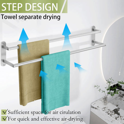 XEENEW wall-mount towel rack provides sturdy support with screws for safety.