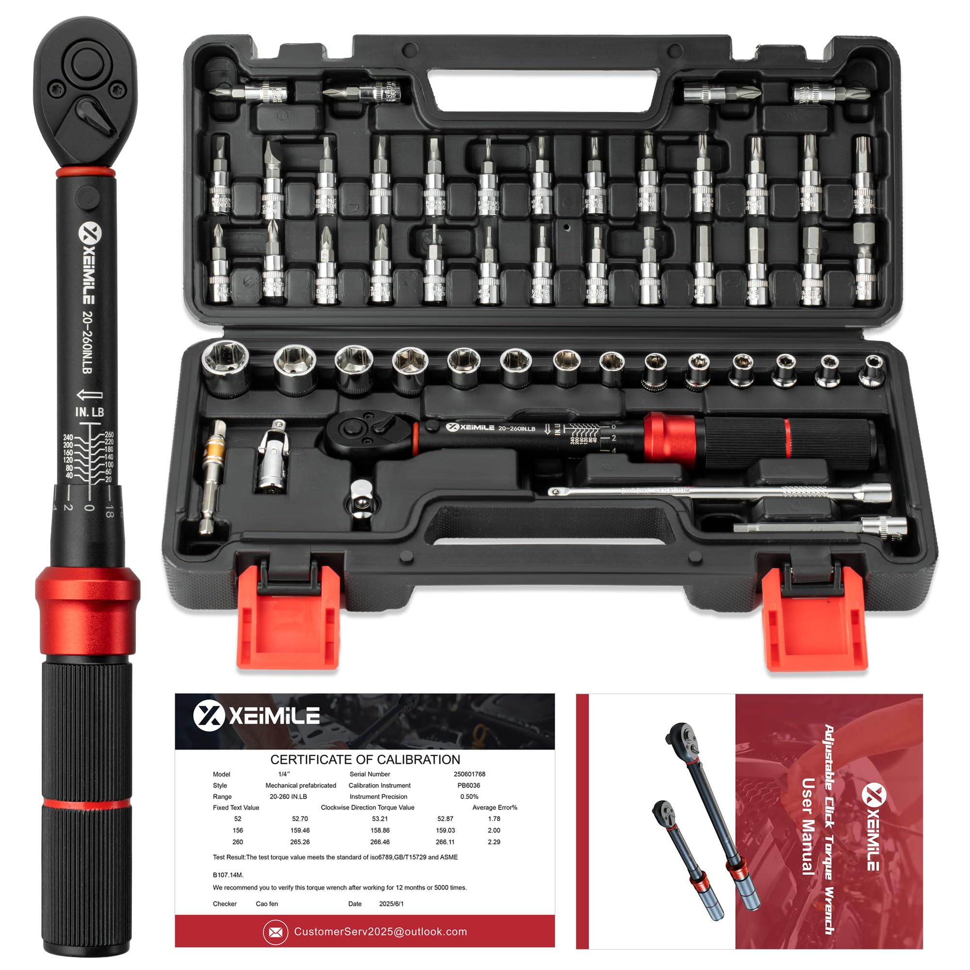 XEIMILE 51pc bike torque wrench set case organized for quick access and portability.