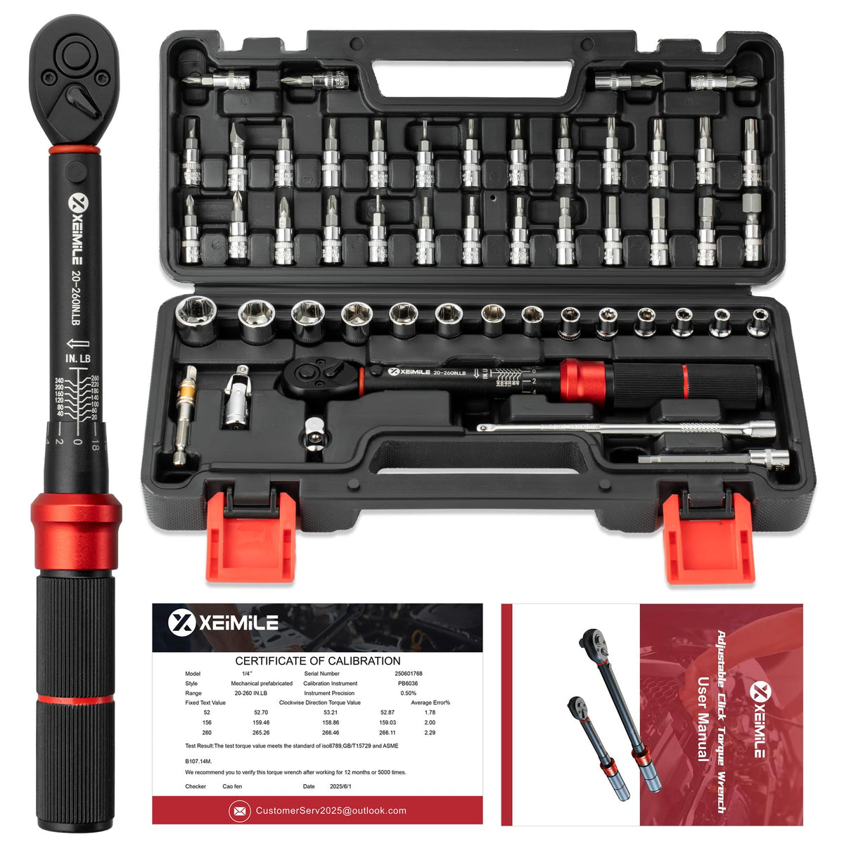 XEIMILE 51pc bike torque wrench set case organized for quick access and portability.