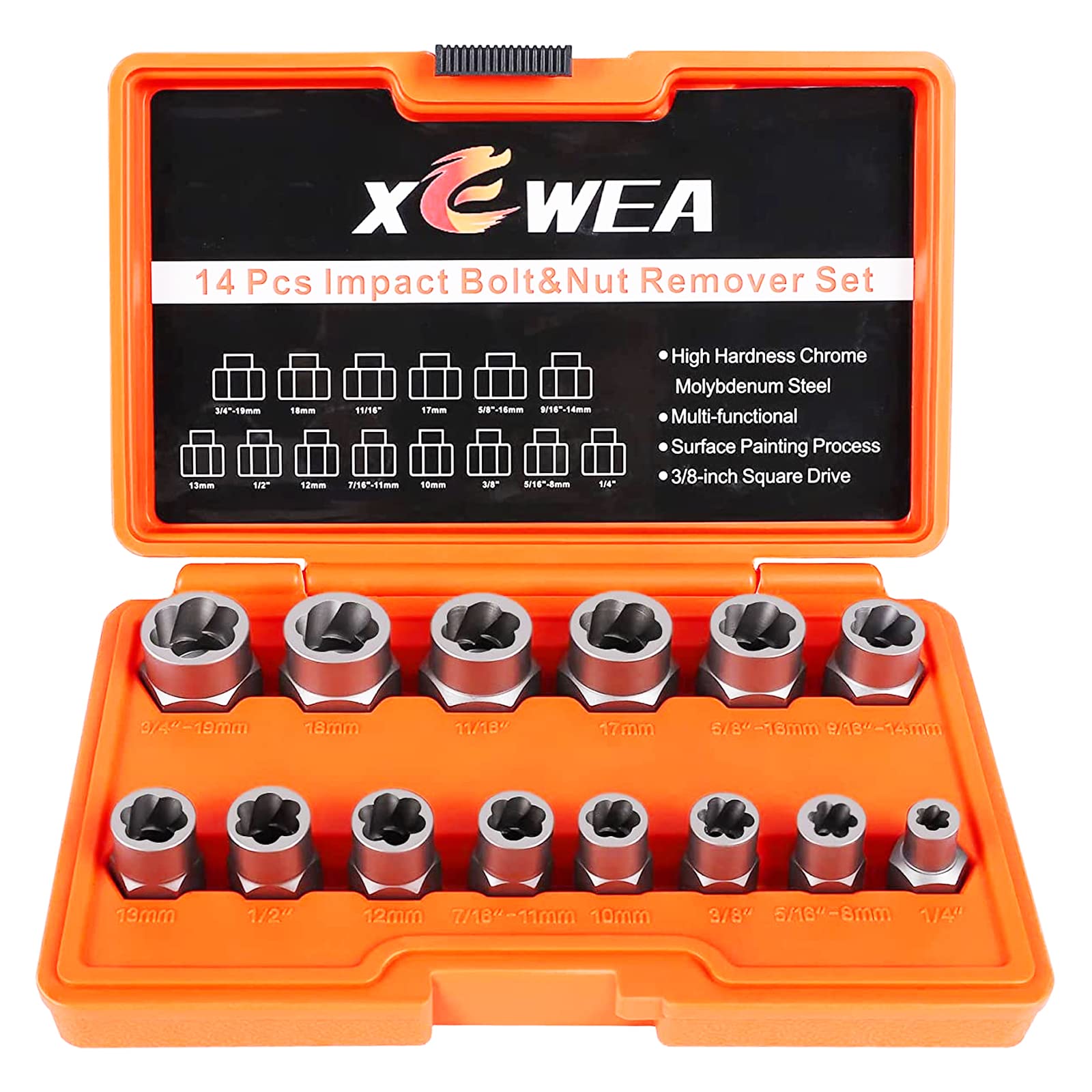 XEWEA bolt extractor set in a sturdy case for organized, portable use.